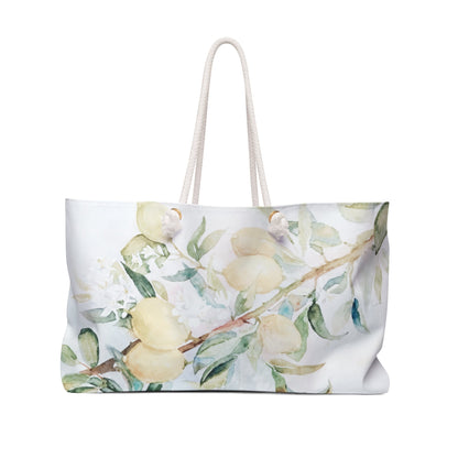 Lemon Awakening Watercolor Weekender Beach Bag | Citrus Botanical Tote - Scented Sanctuary - The Quiet Edit Studios