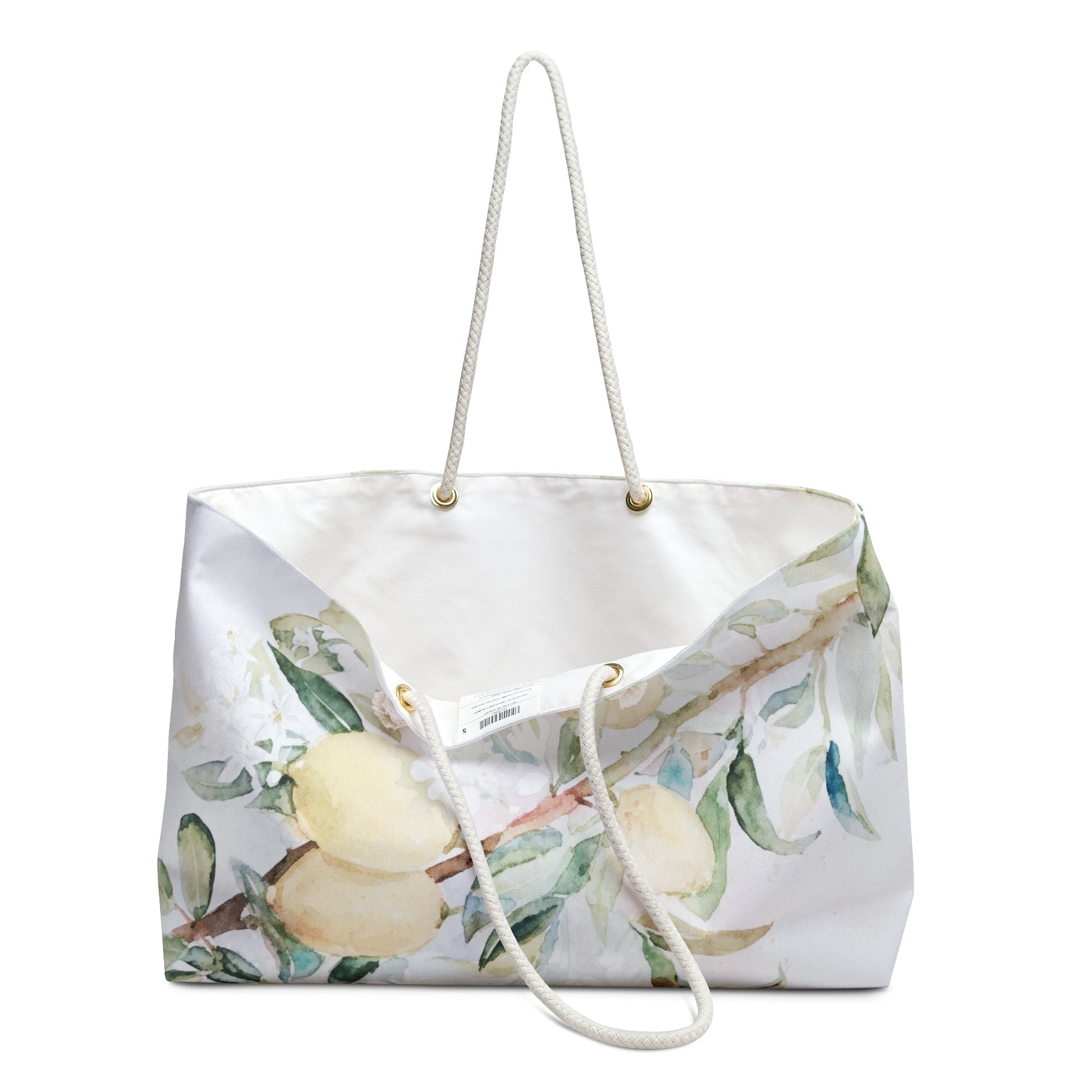 Lemon Awakening Watercolor Weekender Beach Bag | Citrus Botanical Tote - Scented Sanctuary - The Quiet Edit Studios