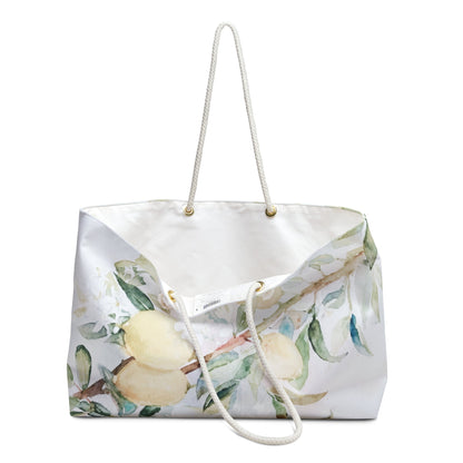 Lemon Awakening Watercolor Weekender Beach Bag | Citrus Botanical Tote - Scented Sanctuary - The Quiet Edit Studios