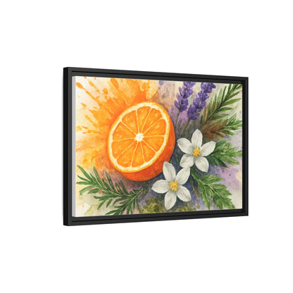 Orange Slice Lavender Floral - Canvas, Framed | Citrus Watercolor Wall Art - The Quiet Edit Studios