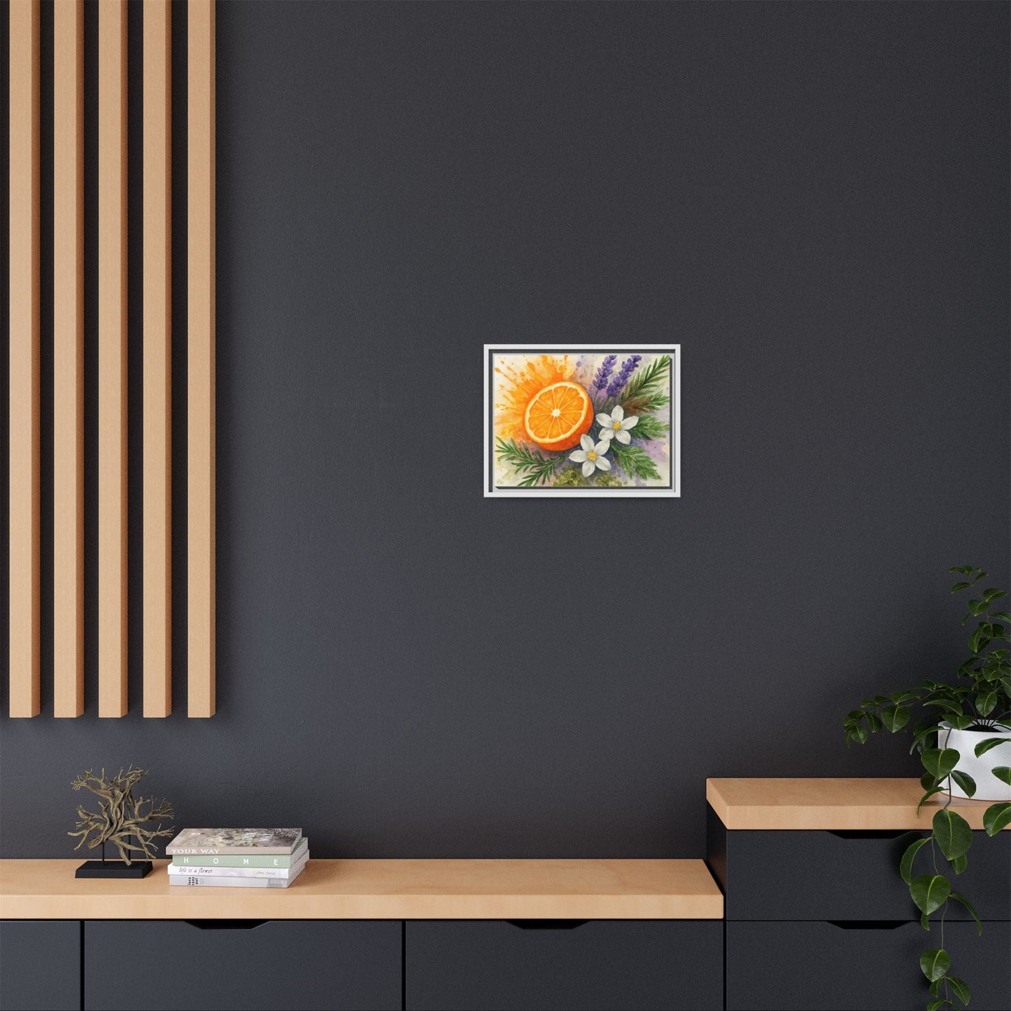 Orange Slice Lavender Floral - Canvas, Framed | Citrus Watercolor Wall Art - The Quiet Edit Studios