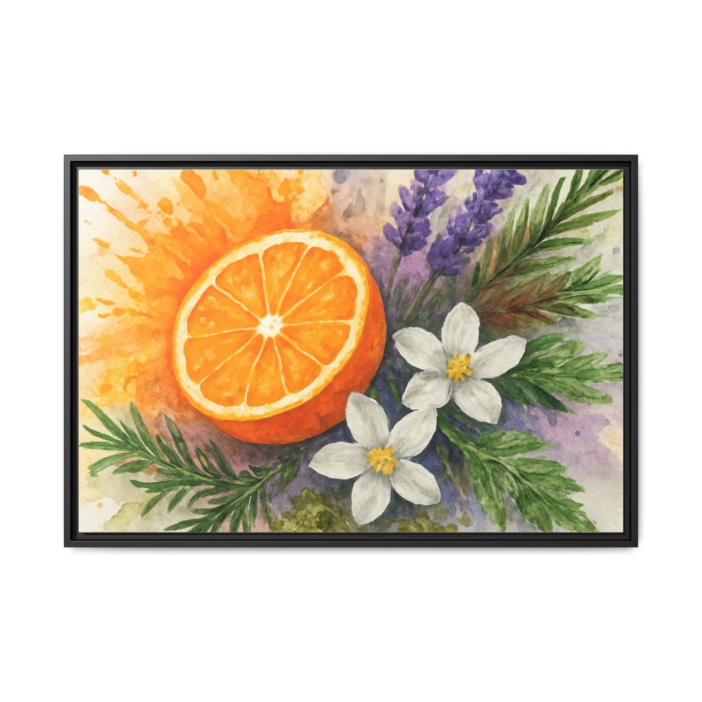 Orange Slice Lavender Floral - Canvas, Framed | Citrus Watercolor Wall Art - The Quiet Edit Studios