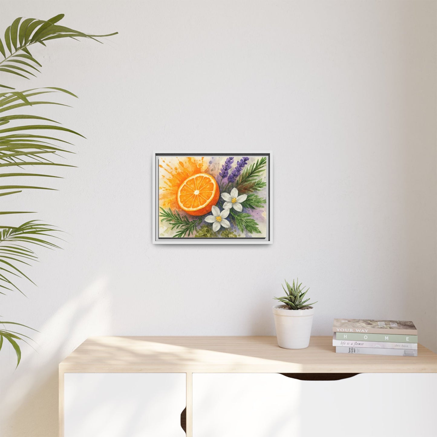 Orange Slice Lavender Floral - Canvas, Framed | Citrus Watercolor Wall Art - The Quiet Edit Studios
