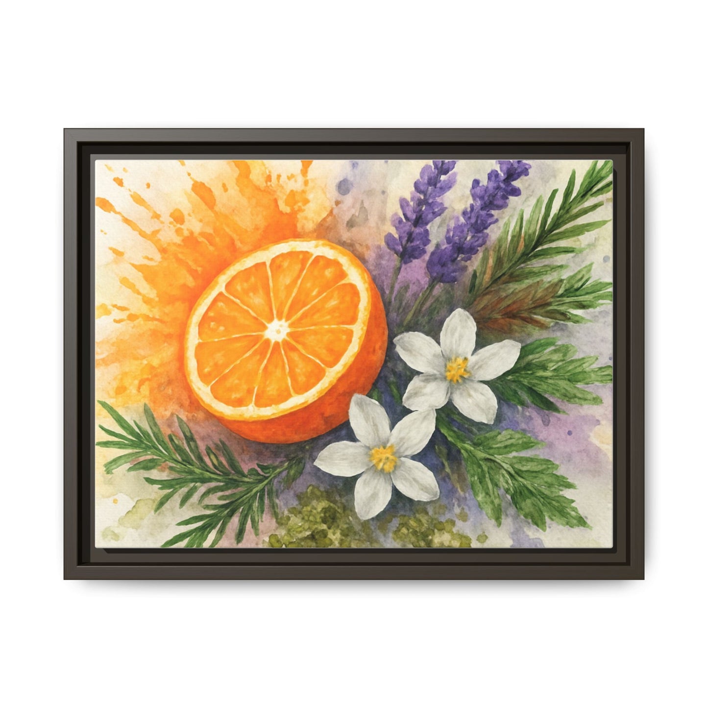 Orange Slice Lavender Floral - Canvas, Framed | Citrus Watercolor Wall Art - The Quiet Edit Studios