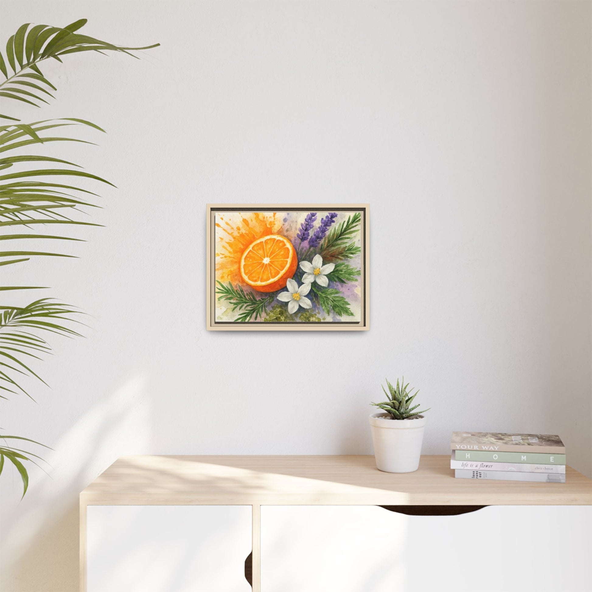 Orange Slice Lavender Floral - Canvas, Framed | Citrus Watercolor Wall Art - The Quiet Edit Studios