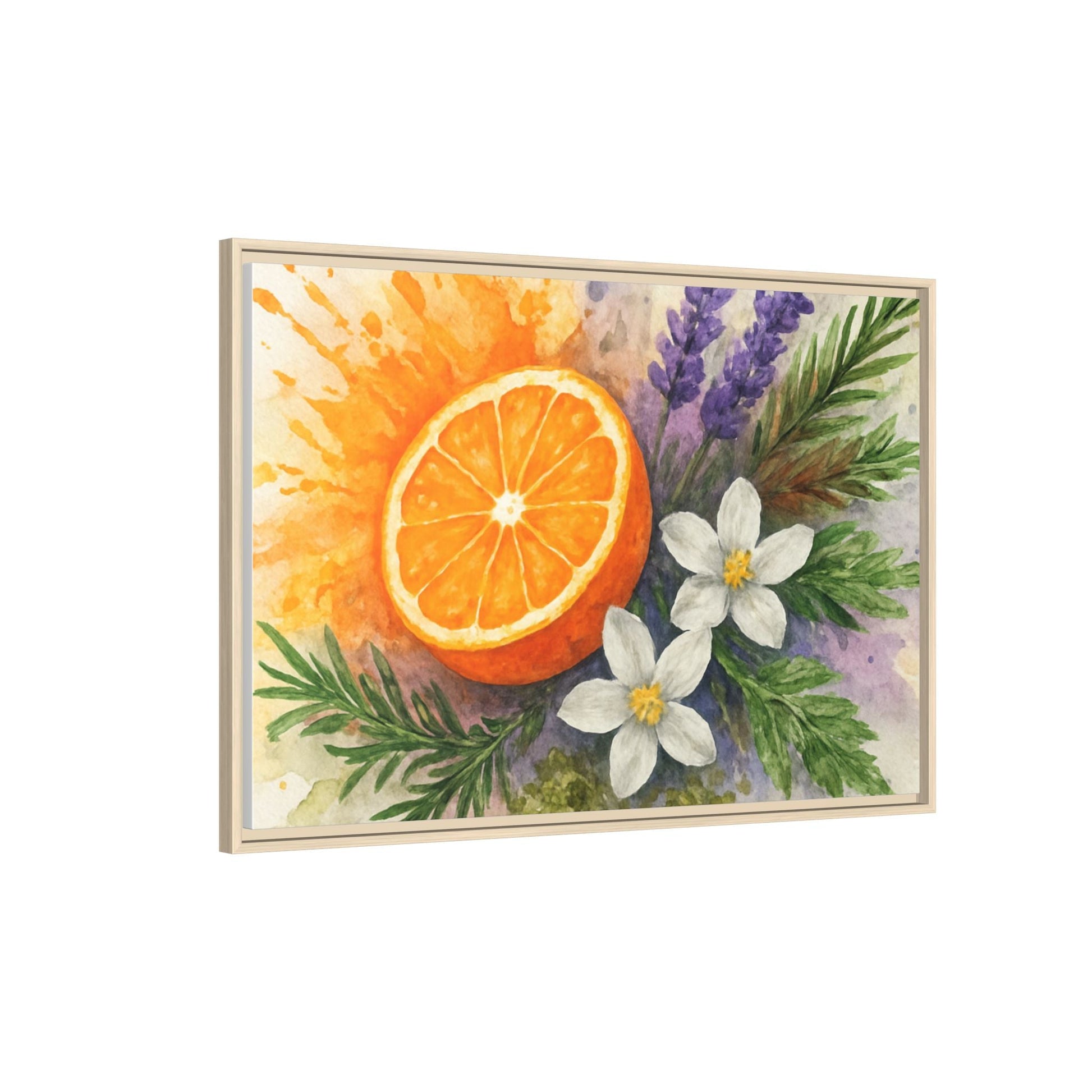 Orange Slice Lavender Floral - Canvas, Framed | Citrus Watercolor Wall Art - The Quiet Edit Studios