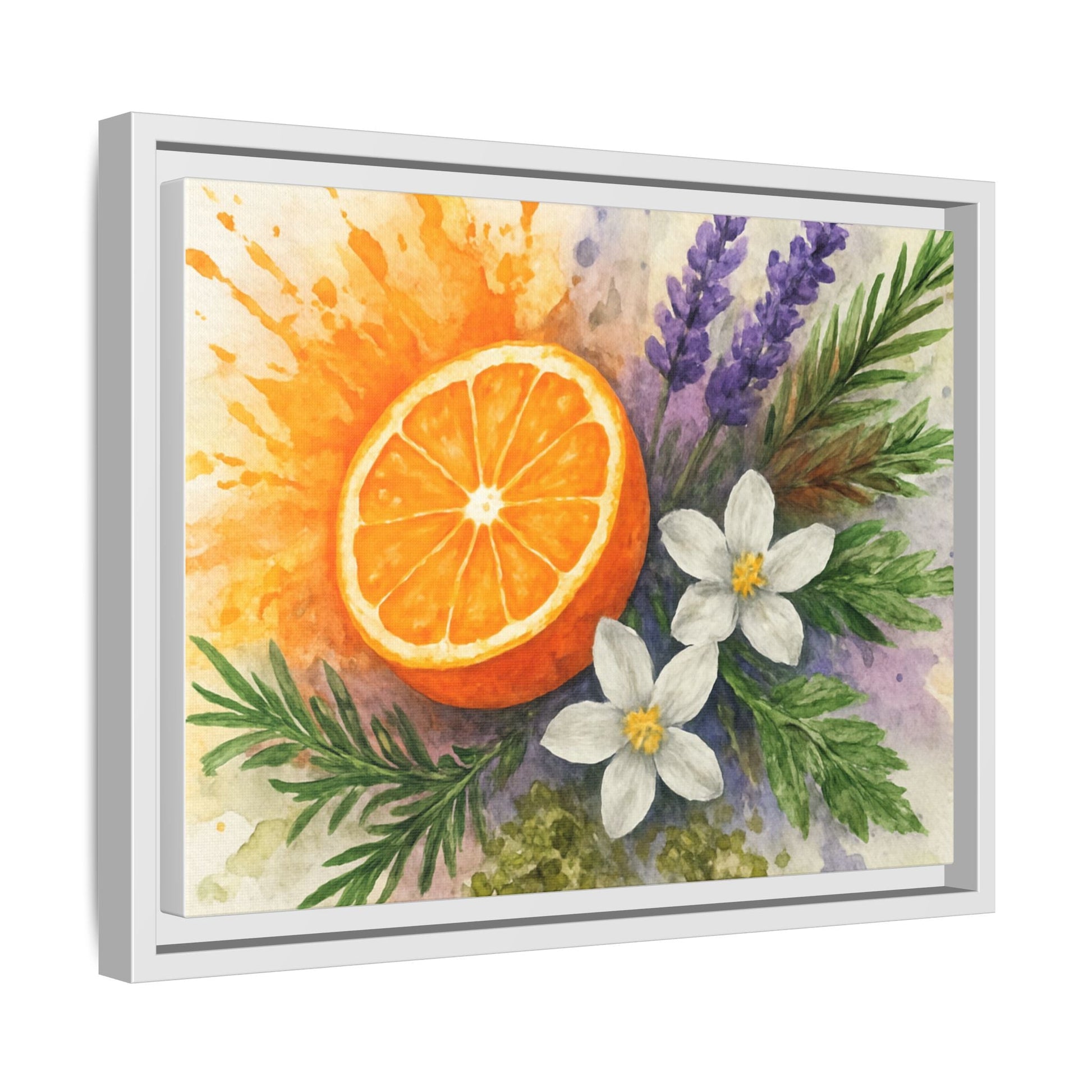 Orange Slice Lavender Floral - Canvas, Framed | Citrus Watercolor Wall Art - The Quiet Edit Studios