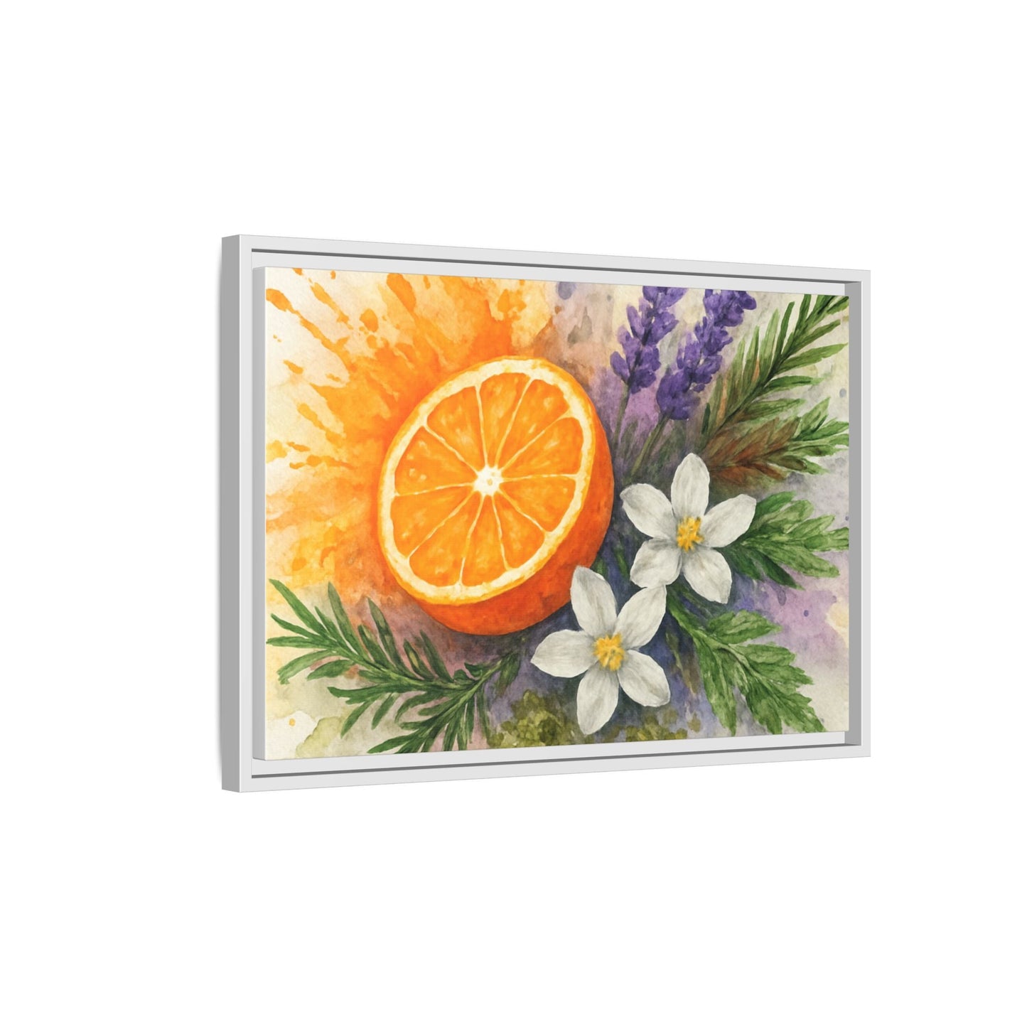 Orange Slice Lavender Floral - Canvas, Framed | Citrus Watercolor Wall Art - The Quiet Edit Studios