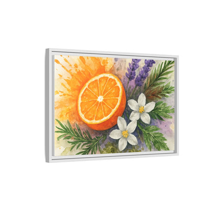 Orange Slice Lavender Floral - Canvas, Framed | Citrus Watercolor Wall Art - The Quiet Edit Studios
