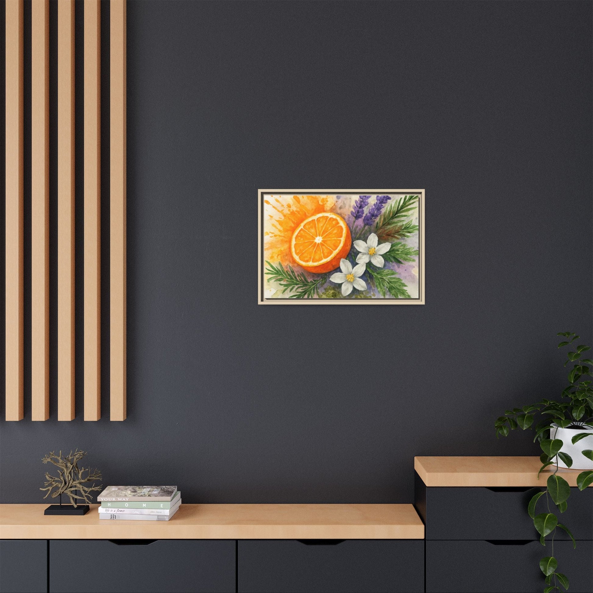 Orange Slice Lavender Floral - Canvas, Framed | Citrus Watercolor Wall Art - The Quiet Edit Studios