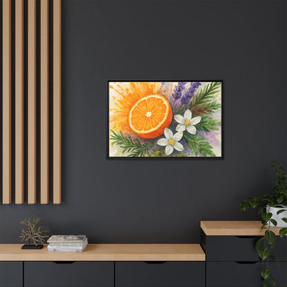 Orange Slice Lavender Floral - Canvas, Framed | Citrus Watercolor Wall Art - The Quiet Edit Studios