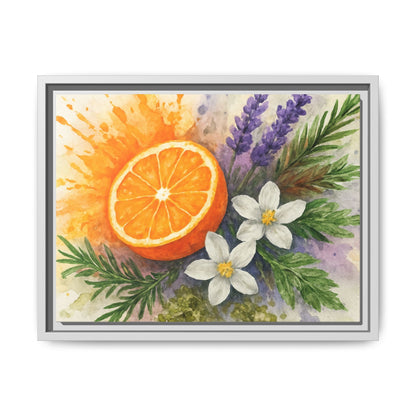 Orange Slice Lavender Floral - Canvas, Framed | Citrus Watercolor Wall Art - The Quiet Edit Studios