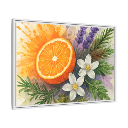Orange Slice Lavender Floral - Canvas, Framed | Citrus Watercolor Wall Art - The Quiet Edit Studios