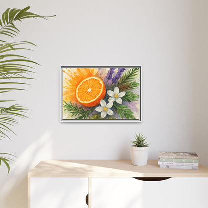 Orange Slice Lavender Floral - Canvas, Framed | Citrus Watercolor Wall Art - The Quiet Edit Studios