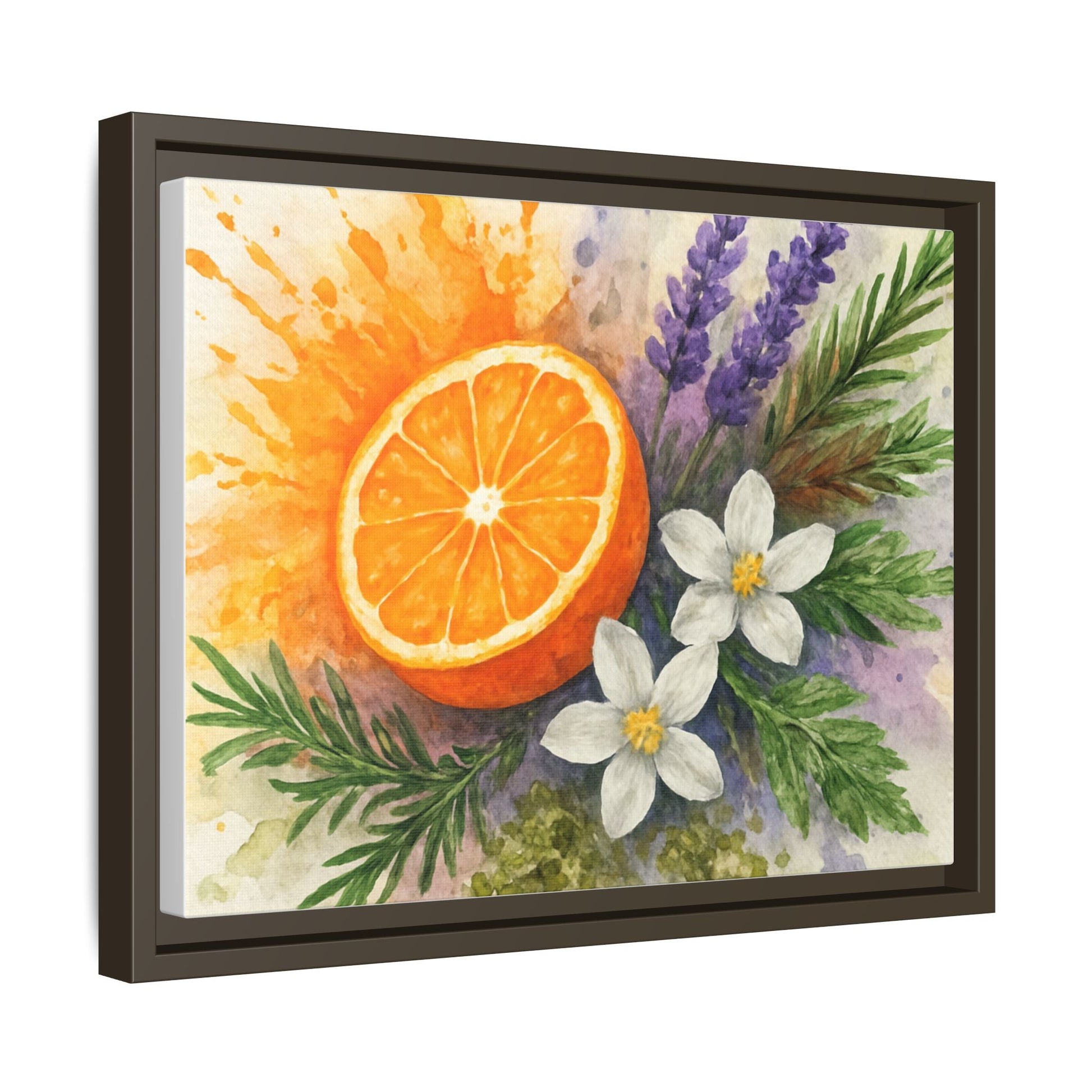 Orange Slice Lavender Floral - Canvas, Framed | Citrus Watercolor Wall Art - The Quiet Edit Studios