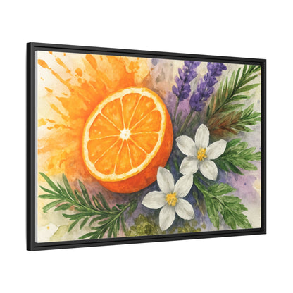 Orange Slice Lavender Floral - Canvas, Framed | Citrus Watercolor Wall Art - The Quiet Edit Studios