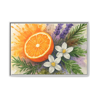 Orange Slice Lavender Floral - Canvas, Framed | Citrus Watercolor Wall Art - The Quiet Edit Studios