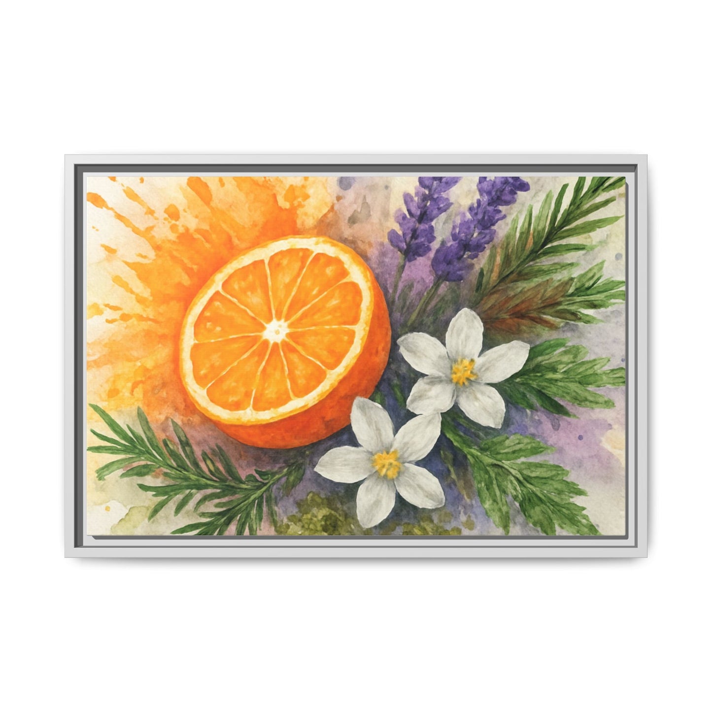 Orange Slice Lavender Floral - Canvas, Framed | Citrus Watercolor Wall Art - The Quiet Edit Studios