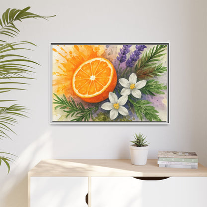 Orange Slice Lavender Floral - Canvas, Framed | Citrus Watercolor Wall Art - The Quiet Edit Studios
