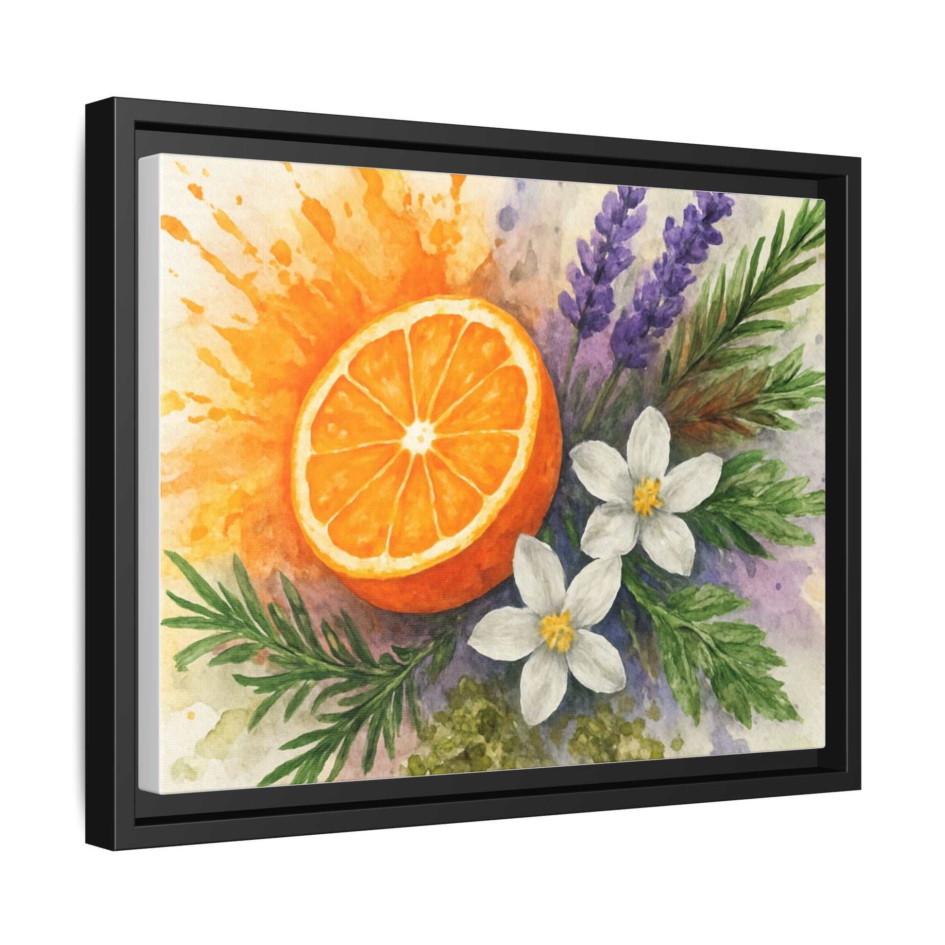 Orange Slice Lavender Floral - Canvas, Framed | Citrus Watercolor Wall Art - The Quiet Edit Studios