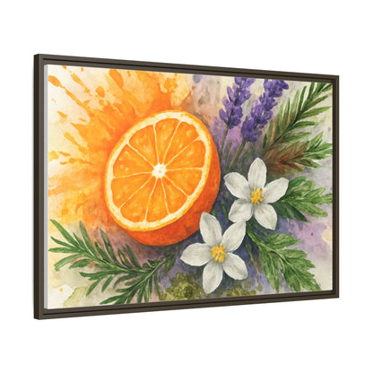 Orange Slice Lavender Floral - Canvas, Framed | Citrus Watercolor Wall Art - The Quiet Edit Studios