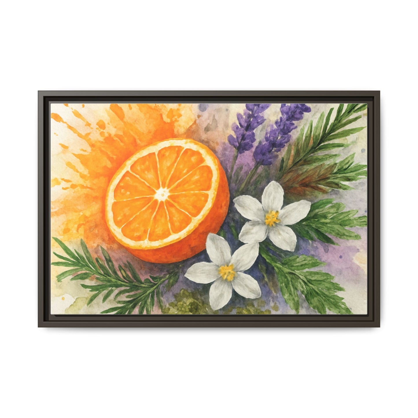 Orange Slice Lavender Floral - Canvas, Framed | Citrus Watercolor Wall Art - The Quiet Edit Studios