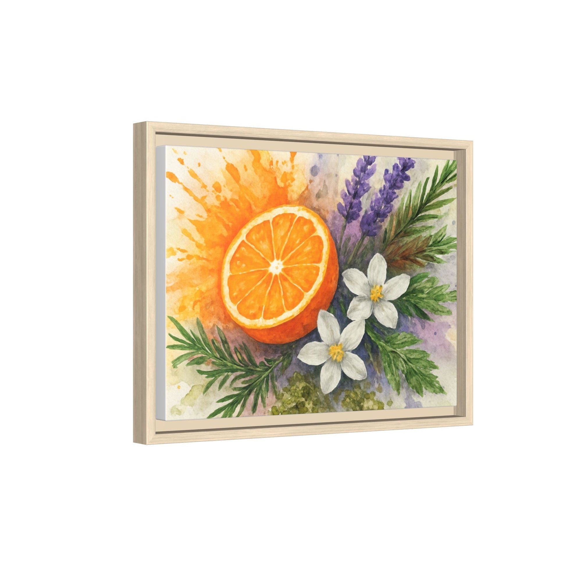 Orange Slice Lavender Floral - Canvas, Framed | Citrus Watercolor Wall Art - The Quiet Edit Studios