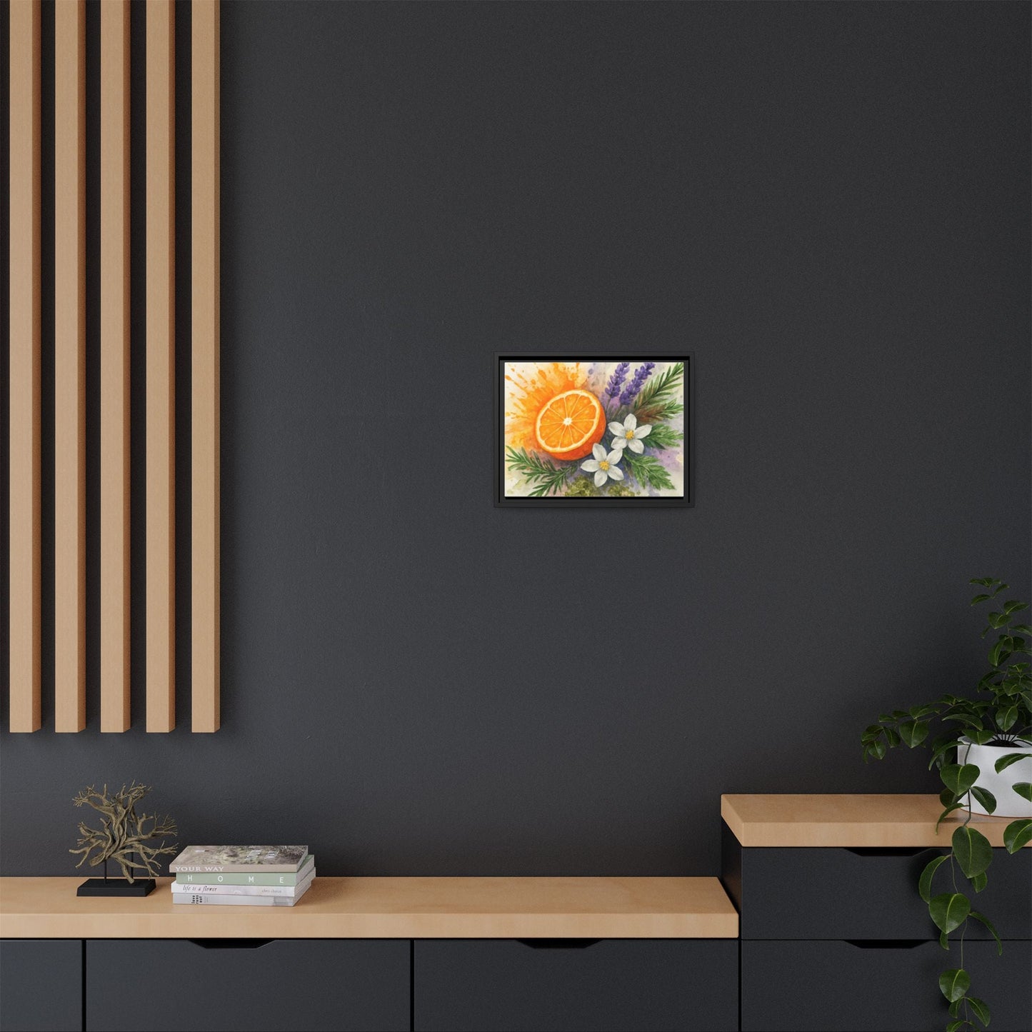 Orange Slice Lavender Floral - Canvas, Framed | Citrus Watercolor Wall Art - The Quiet Edit Studios