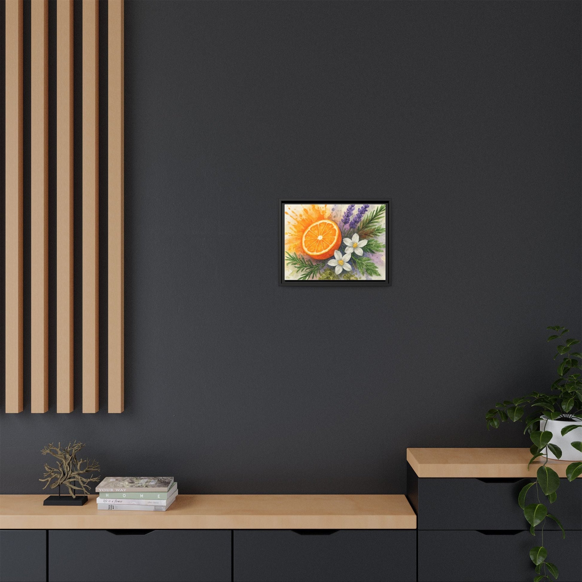 Orange Slice Lavender Floral - Canvas, Framed | Citrus Watercolor Wall Art - The Quiet Edit Studios