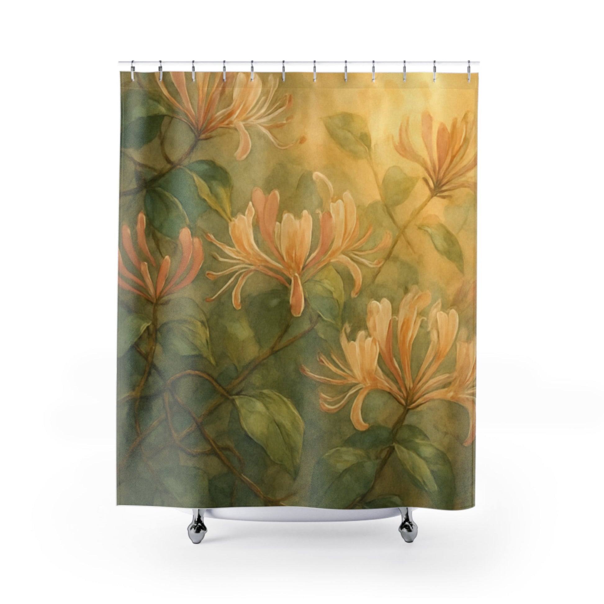 Peach Honeysuckle Floral Shower Curtain | Botanical Vine Bathroom Decor - The Quiet Edit Studios