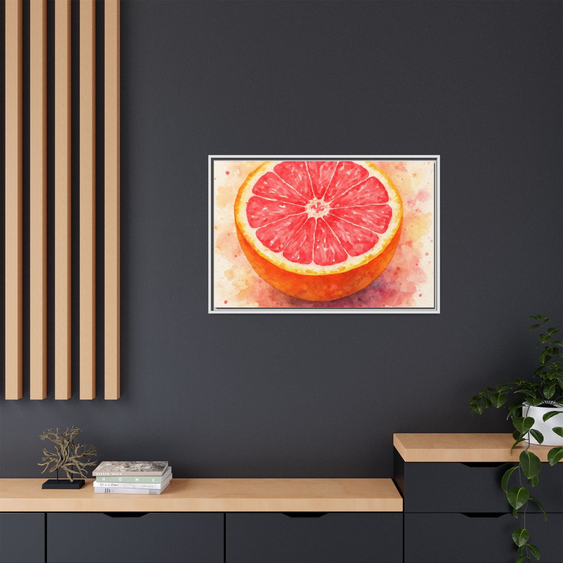Pink Grapefruit Watercolor Matte Canvas Framed | Fruit Wall Art - The Quiet Edit Studios