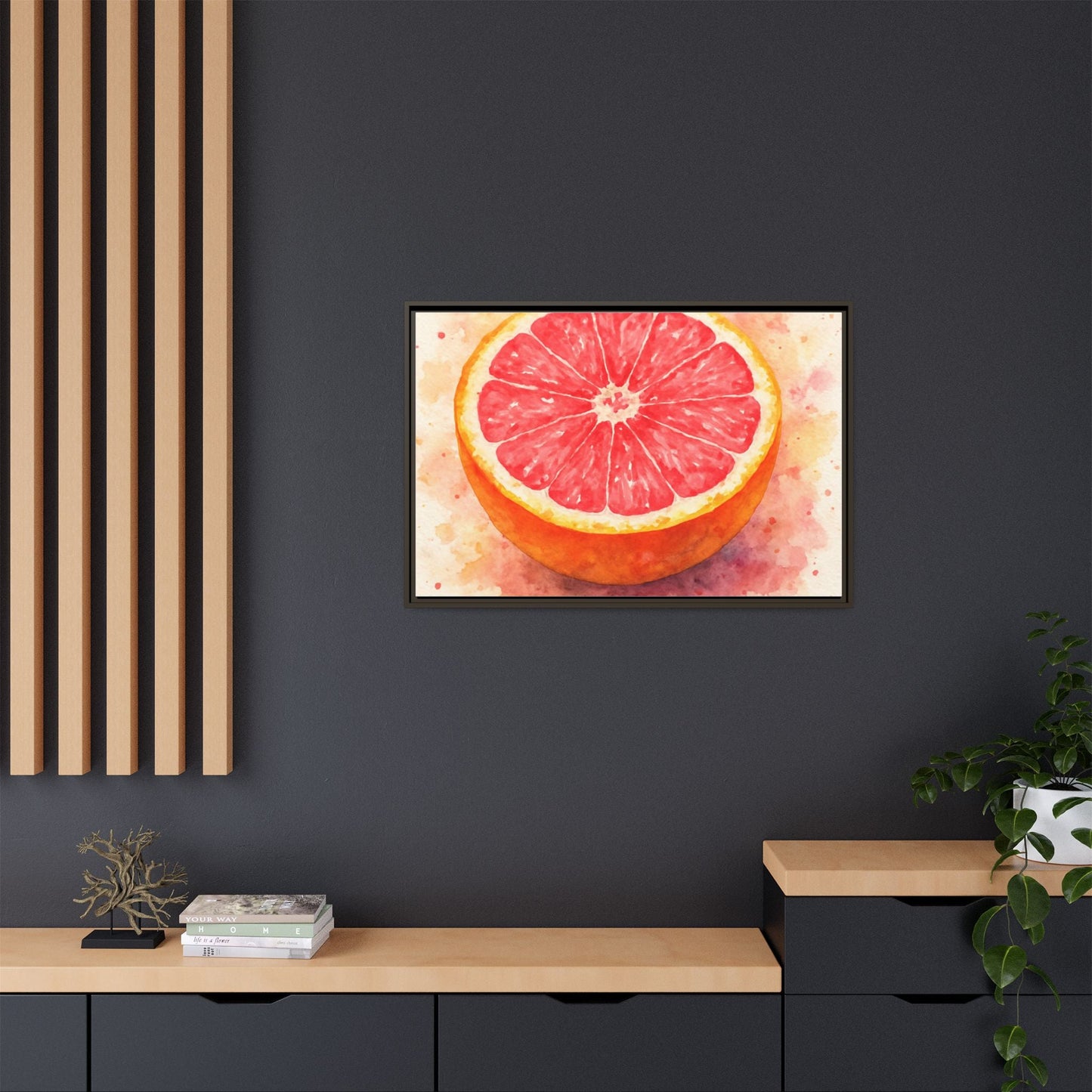 Pink Grapefruit Watercolor Matte Canvas Framed | Fruit Wall Art - The Quiet Edit Studios