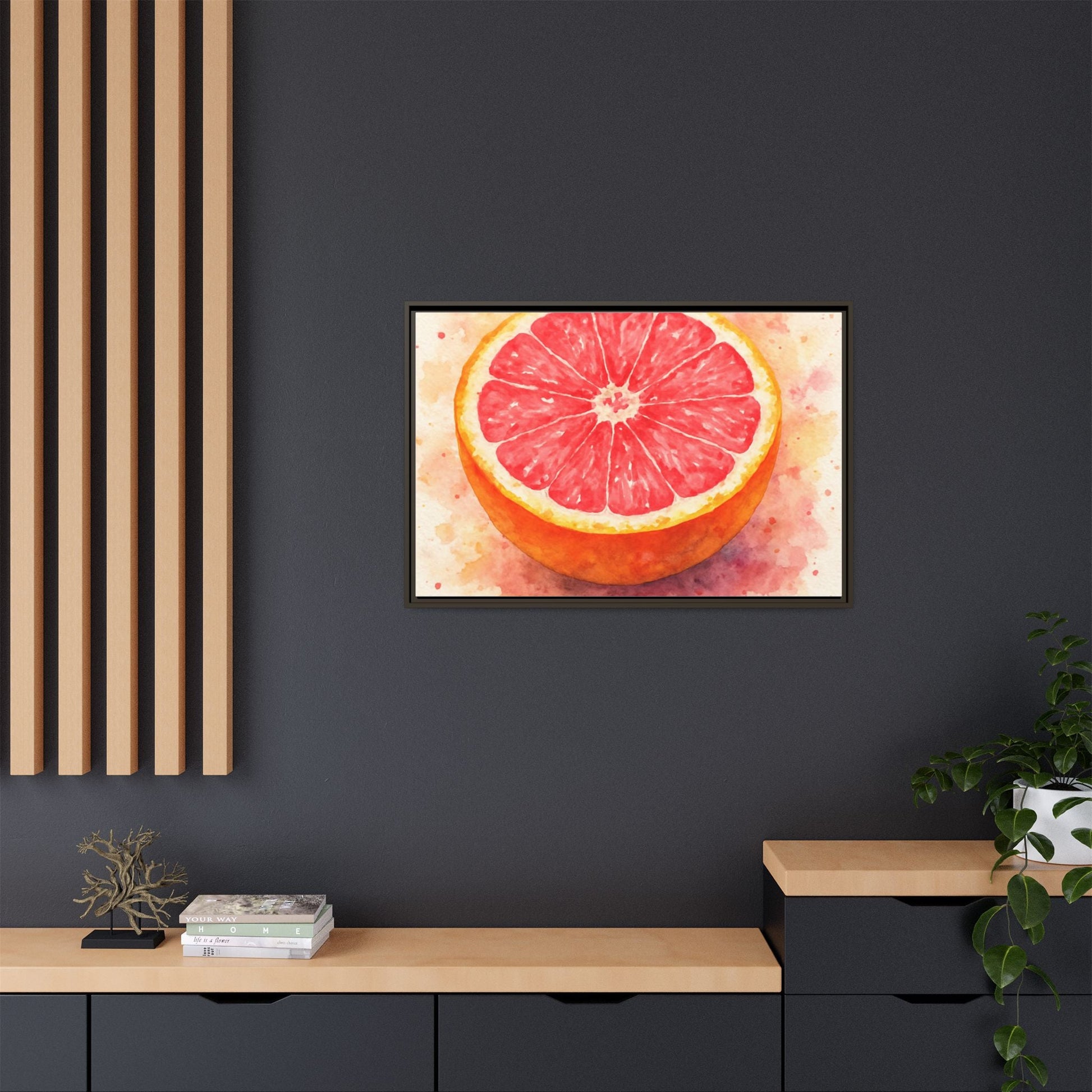 Pink Grapefruit Watercolor Matte Canvas Framed | Fruit Wall Art - The Quiet Edit Studios