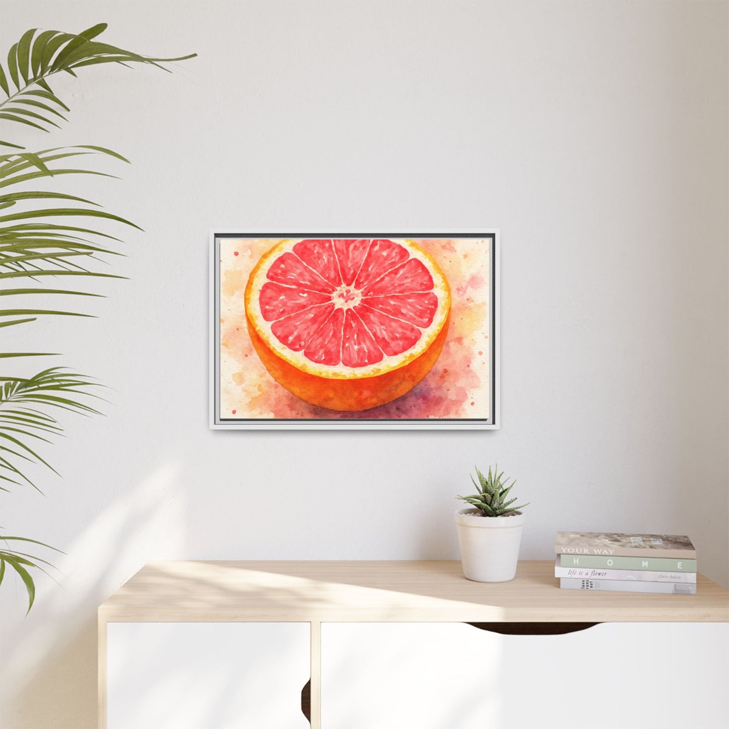 Pink Grapefruit Watercolor Matte Canvas Framed | Fruit Wall Art - The Quiet Edit Studios