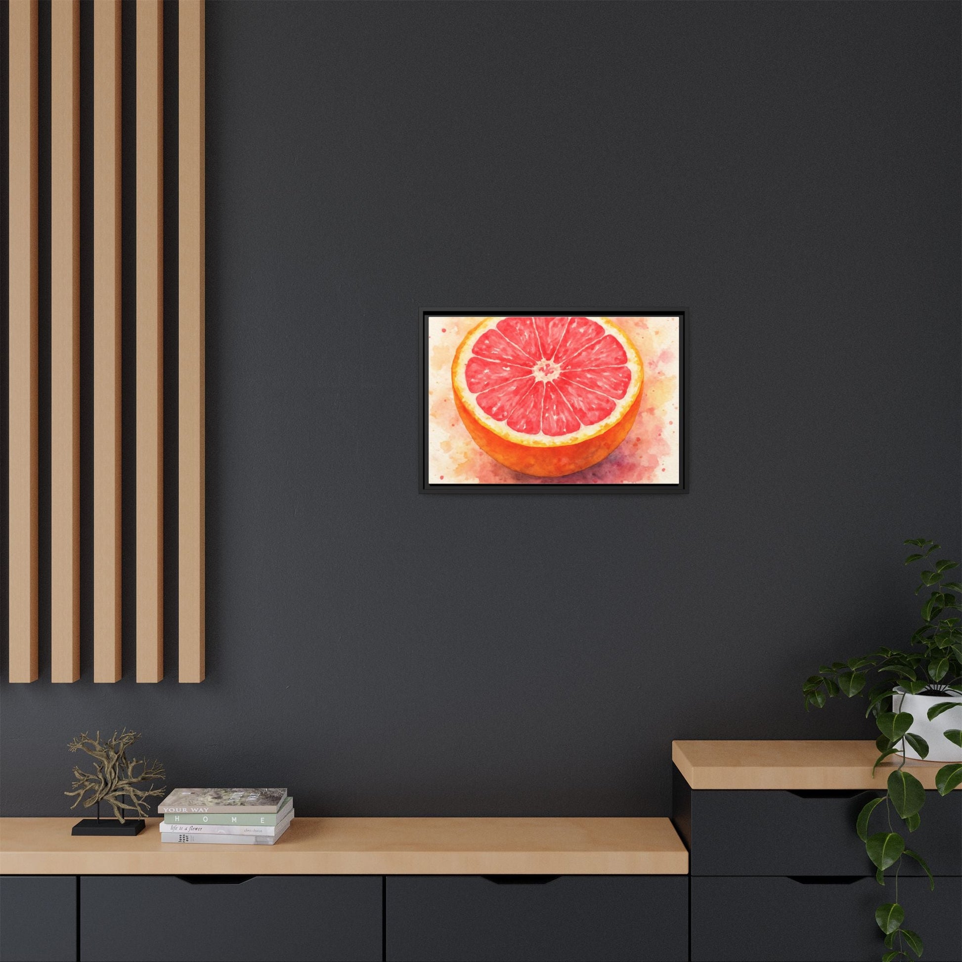 Pink Grapefruit Watercolor Matte Canvas Framed | Fruit Wall Art - The Quiet Edit Studios