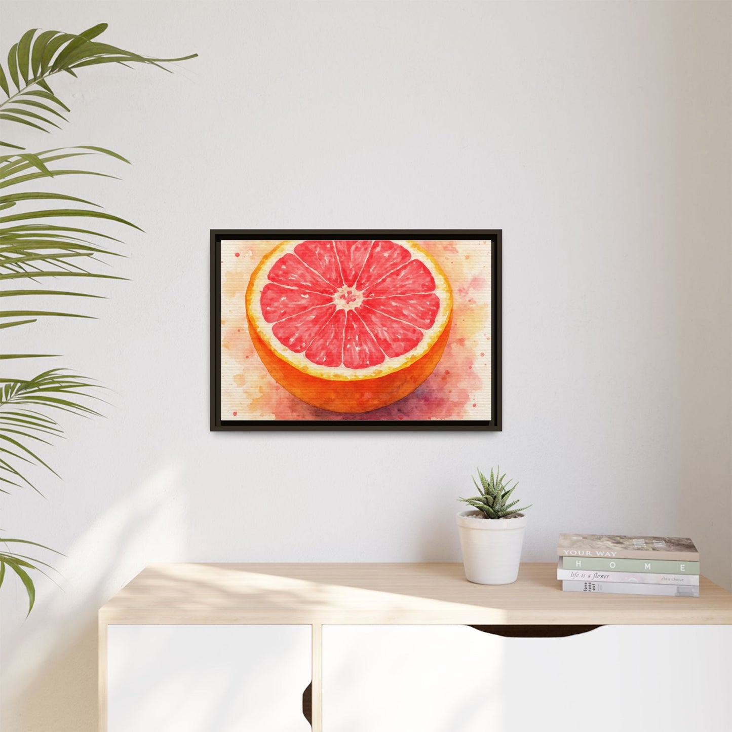 Pink Grapefruit Watercolor Matte Canvas Framed | Fruit Wall Art - The Quiet Edit Studios