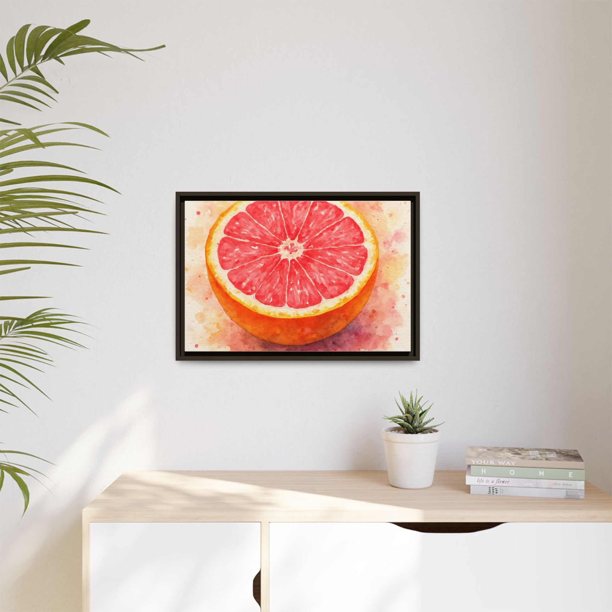 Pink Grapefruit Watercolor Matte Canvas Framed | Fruit Wall Art - The Quiet Edit Studios