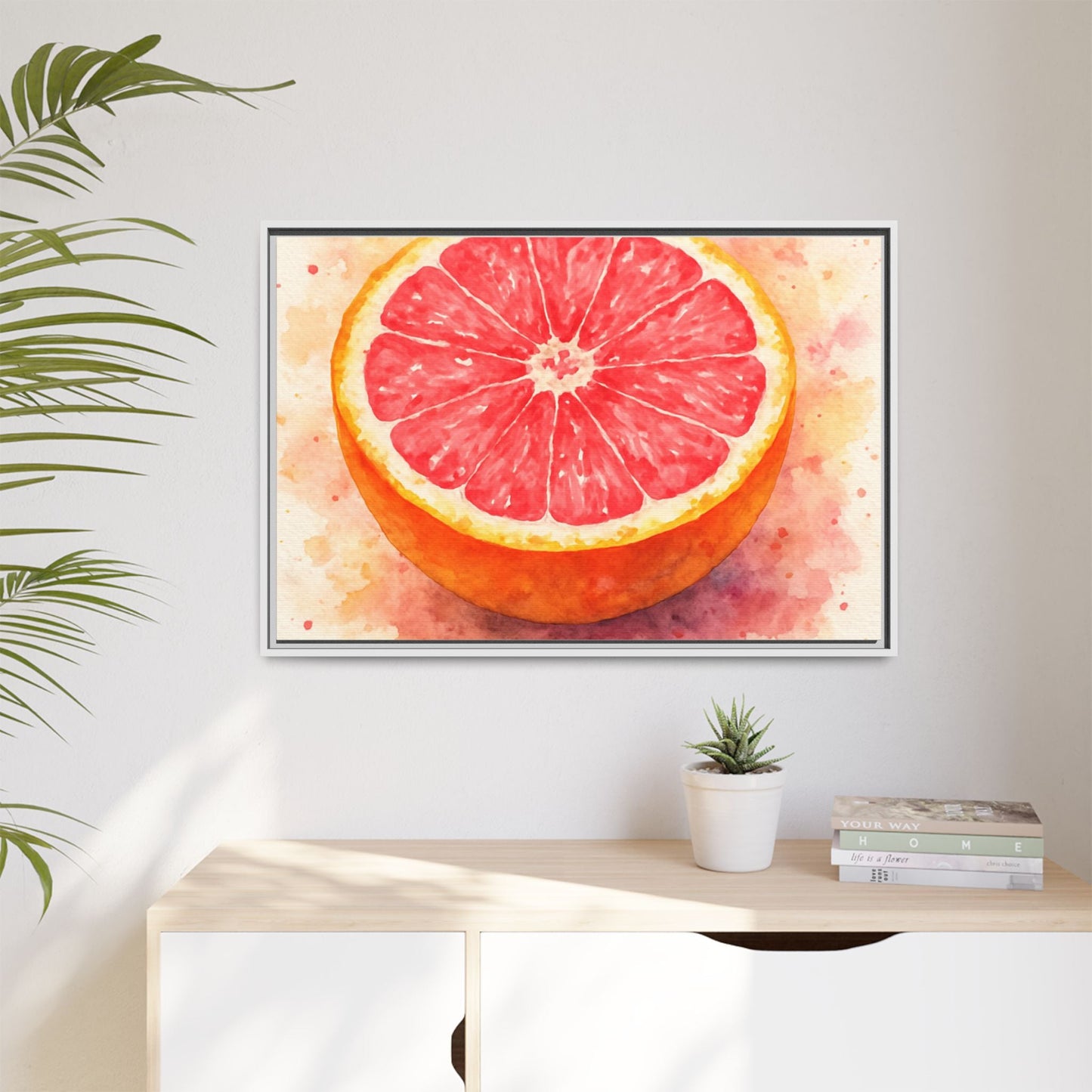 Pink Grapefruit Watercolor Matte Canvas Framed | Fruit Wall Art - The Quiet Edit Studios