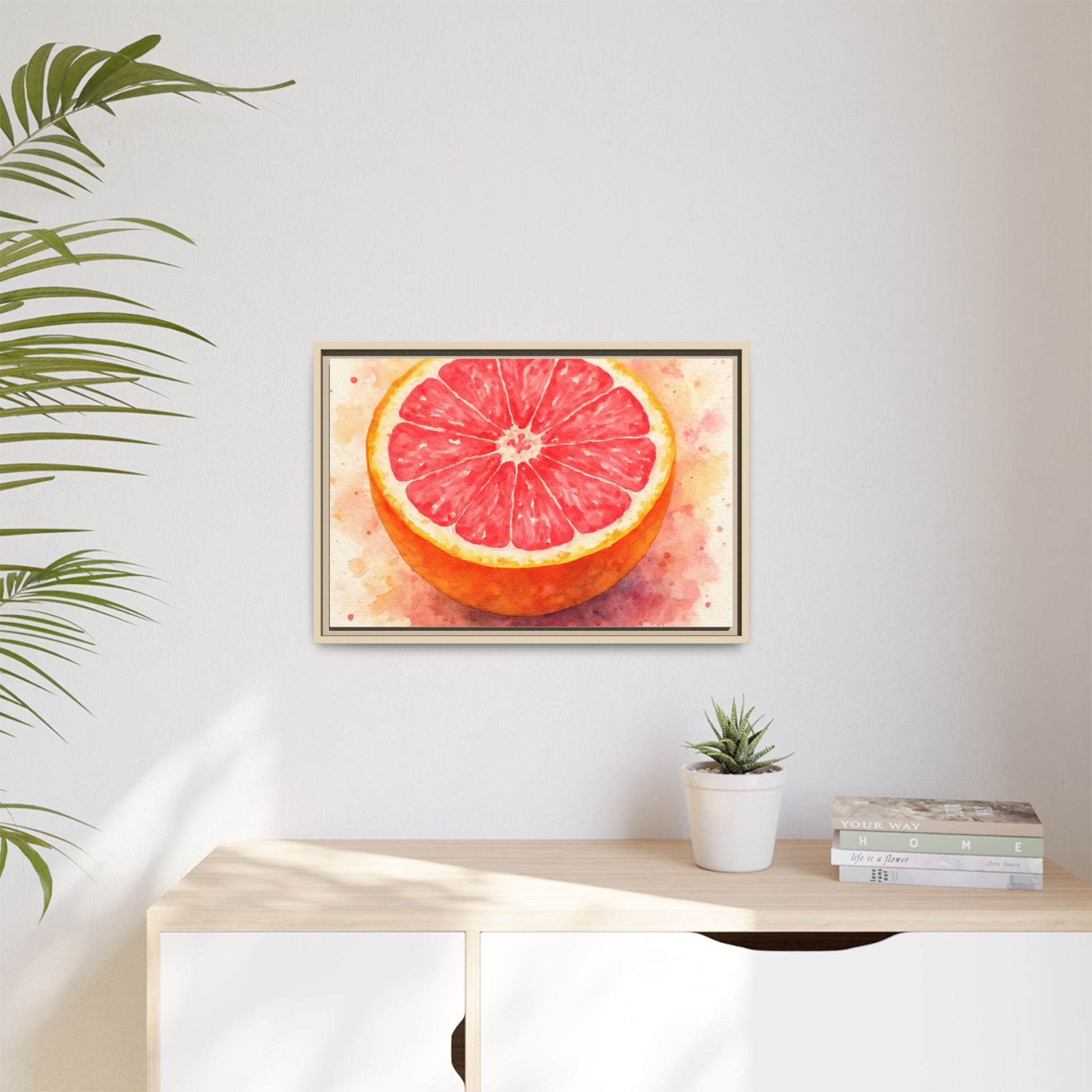 Pink Grapefruit Watercolor Matte Canvas Framed | Fruit Wall Art - The Quiet Edit Studios