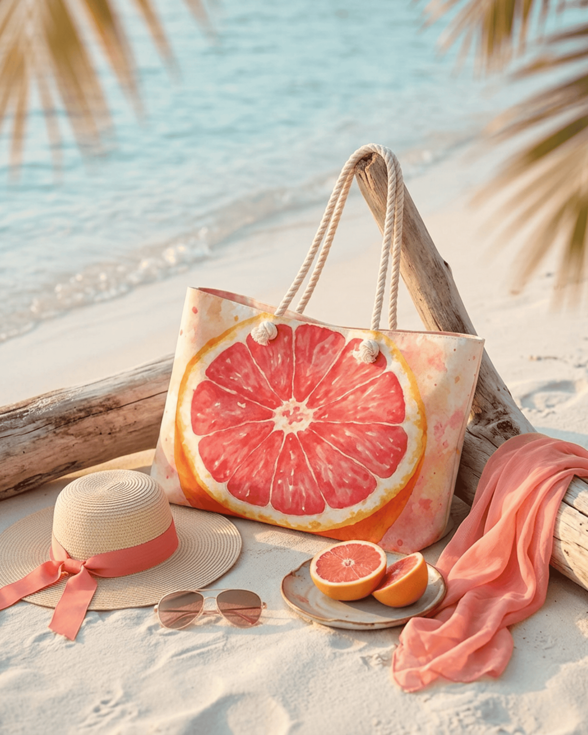 Pink Grapefruit Watercolor Weekender Beach Bag | Summer Tote - Scented Sanctuary - Grand Rising - The Quiet Edit Studios