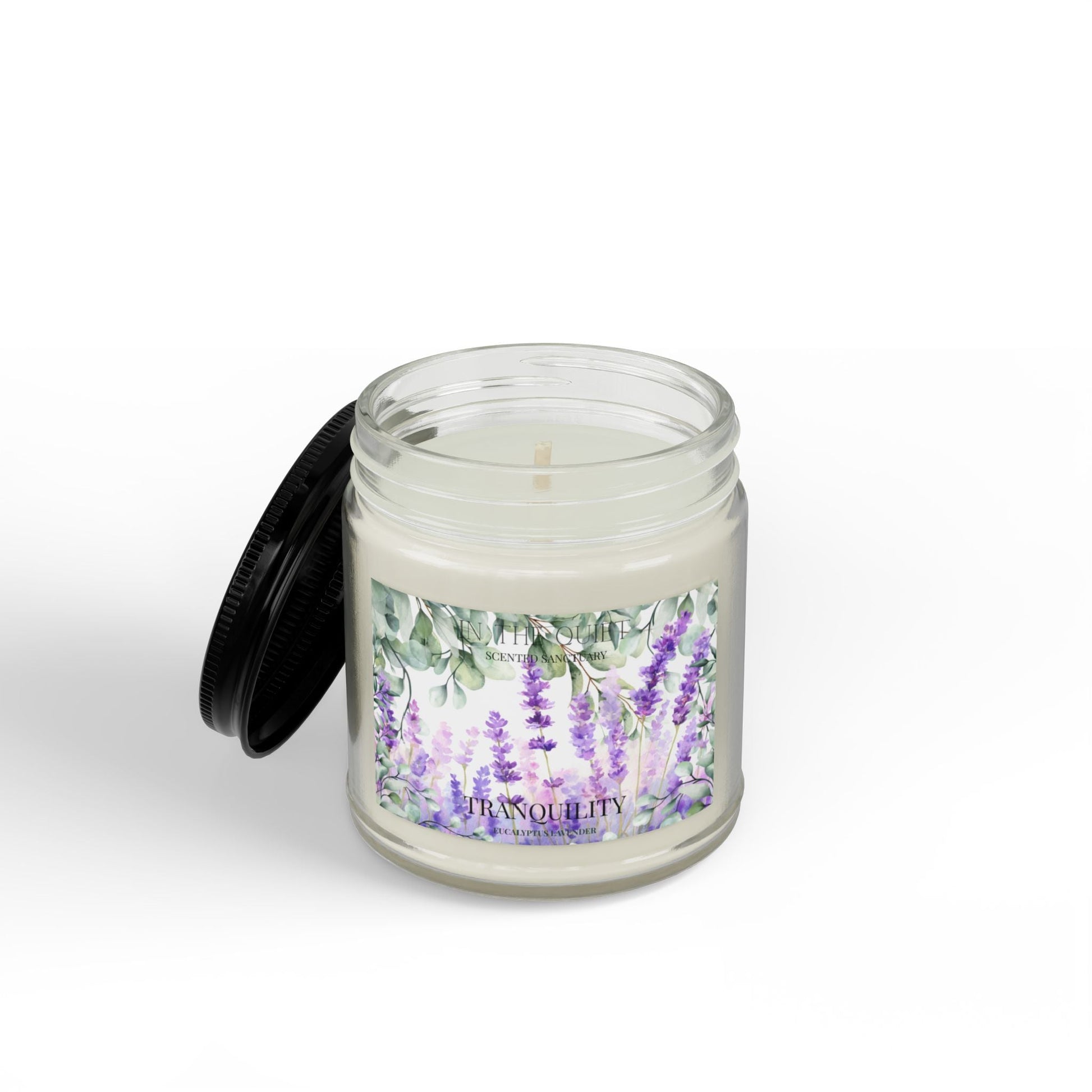 Tranquility Eucalyptus Lavender Candle | Watercolor Calming Home Decor | Scented Sanctuary - The Quiet Edit Studios