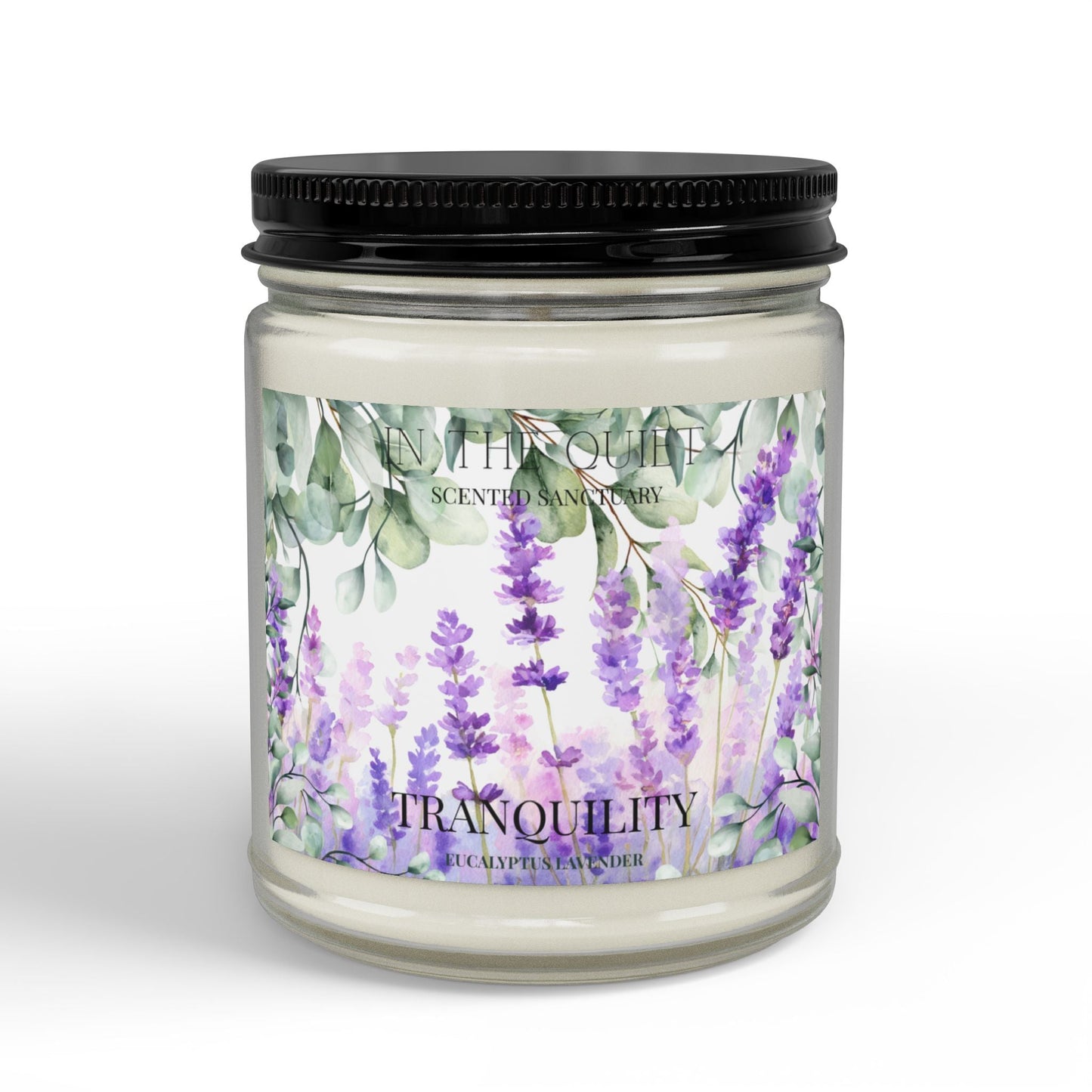 Tranquility Eucalyptus Lavender Candle | Watercolor Calming Home Decor | Scented Sanctuary - The Quiet Edit Studios