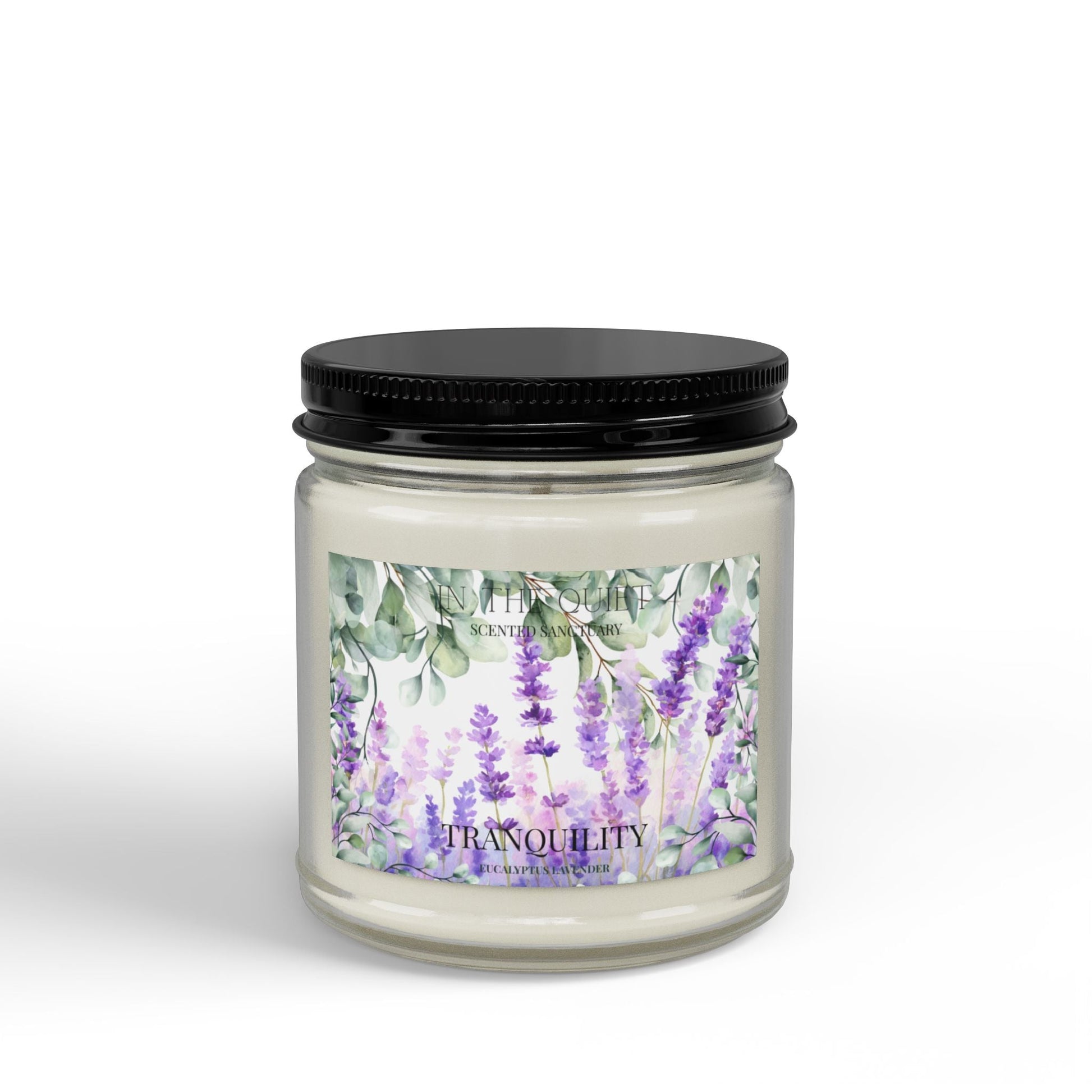 Tranquility Eucalyptus Lavender Candle | Watercolor Calming Home Decor | Scented Sanctuary - The Quiet Edit Studios