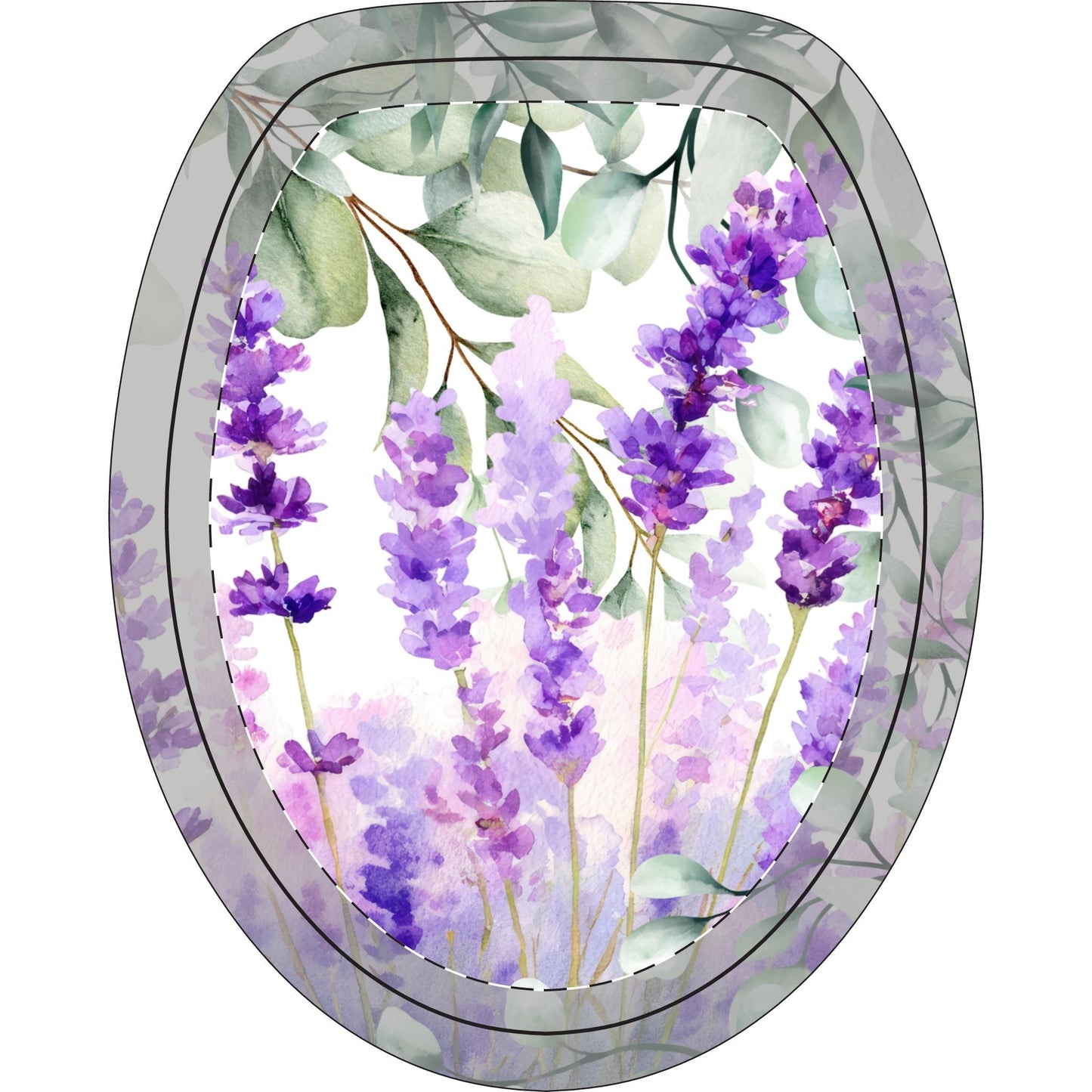 Tranquility Eucalyptus Lavender Watercolor Bathroom Three - Piece Set | Toilet Lid Cover, Contour Rug, Bath Mat | Scented Sanctuary - The Quiet Edit Studios