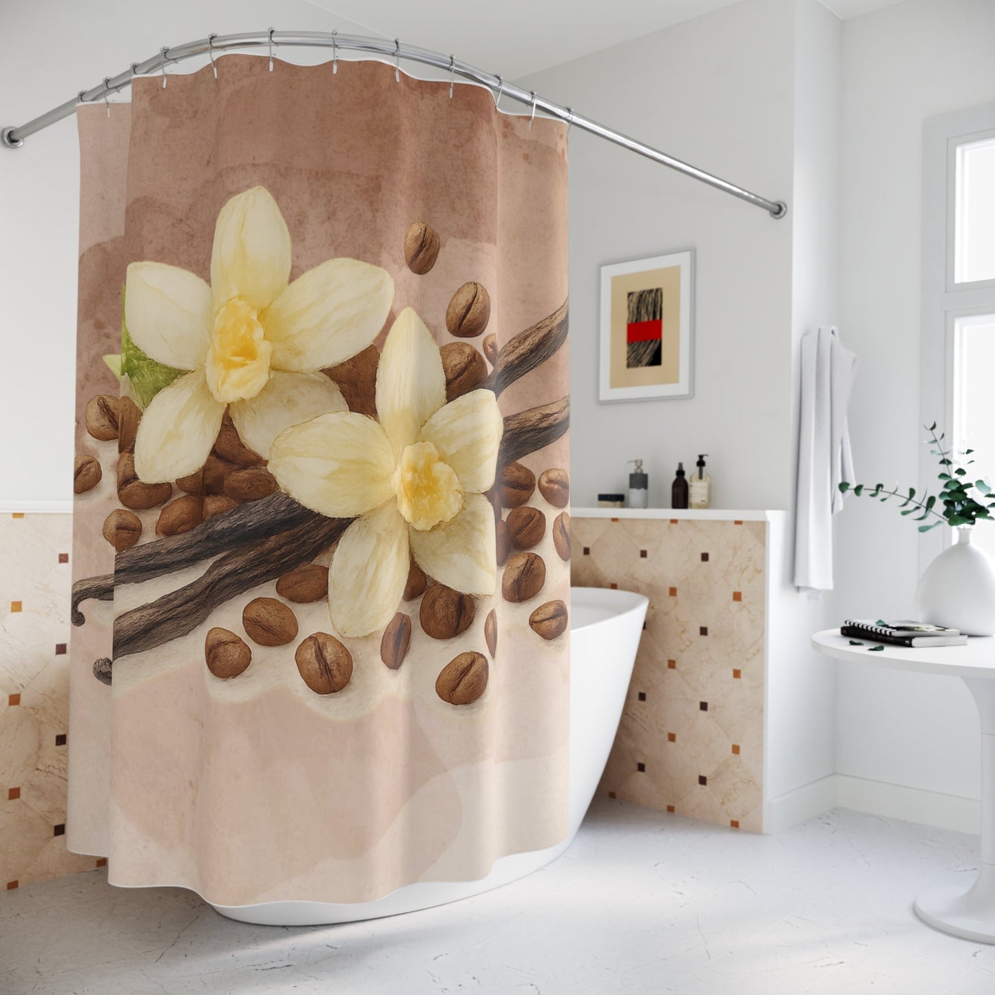 Vanilla Bean Shower Curtain | Floral Botanical Bathroom Decor - The Quiet Edit Studios
