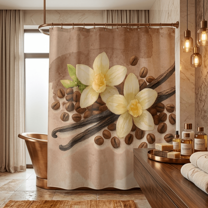 Vanilla Bean Shower Curtain | Floral Botanical Bathroom Decor - The Quiet Edit Studios